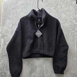 Zaful Faux Fur Crop Sweater Black Size 4 NWT